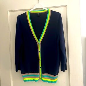 J CREW - Navy blue fine knit cardigan with striped trim 💚💙
